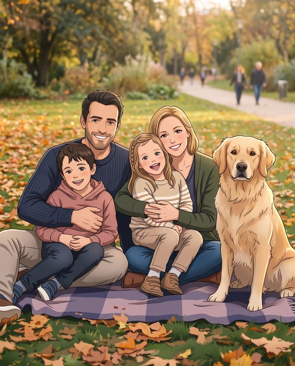 La même photo de famille transformée dans le style Anime / Manga