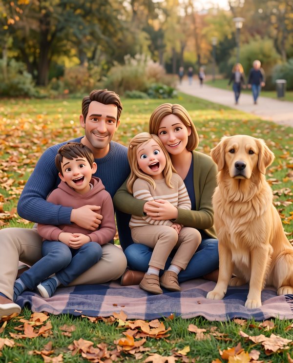 La même photo de famille transformée dans le style Studio d'animation