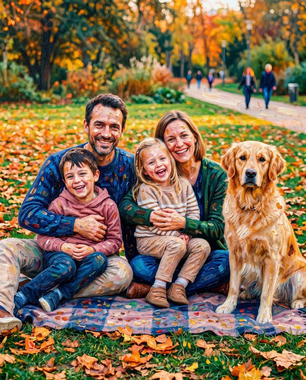 La même photo de famille transformée dans le style Impressionnisme