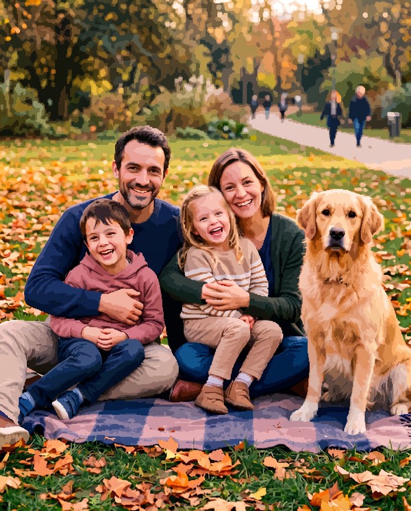 La même photo de famille transformée dans le style Pixel Art