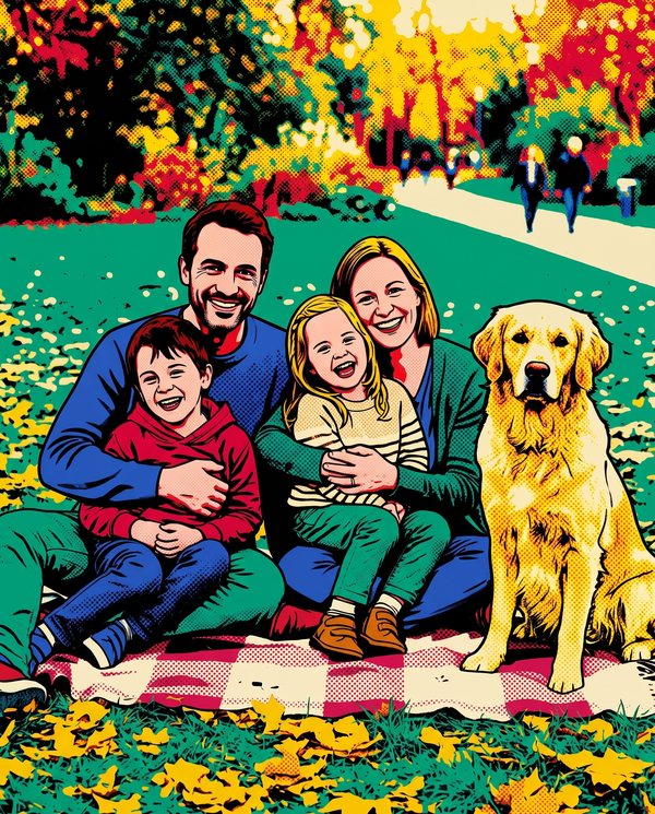 La même photo de famille transformée dans le style Pop Art