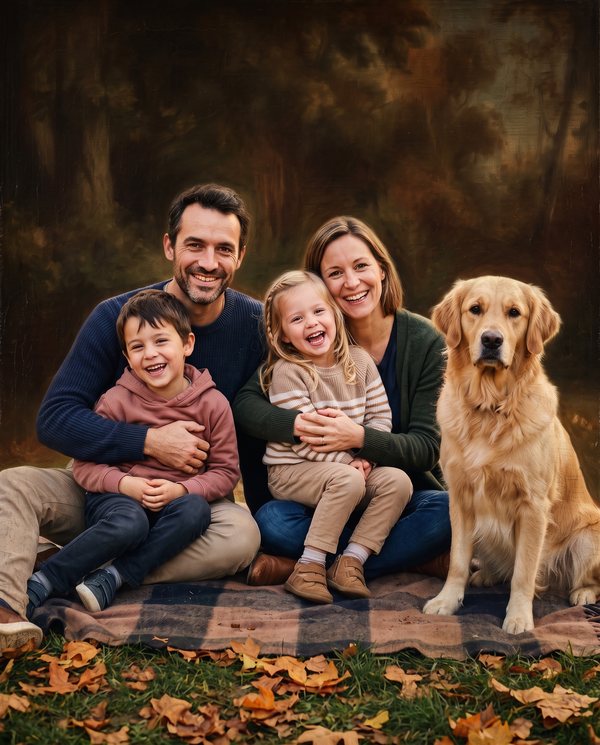 La même photo de famille transformée dans le style Renaissance