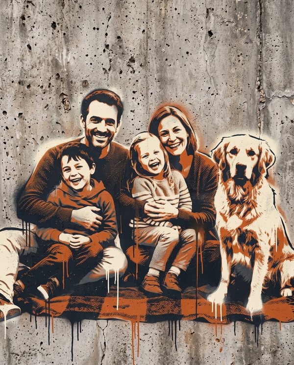 La même photo de famille transformée dans le style Street Art