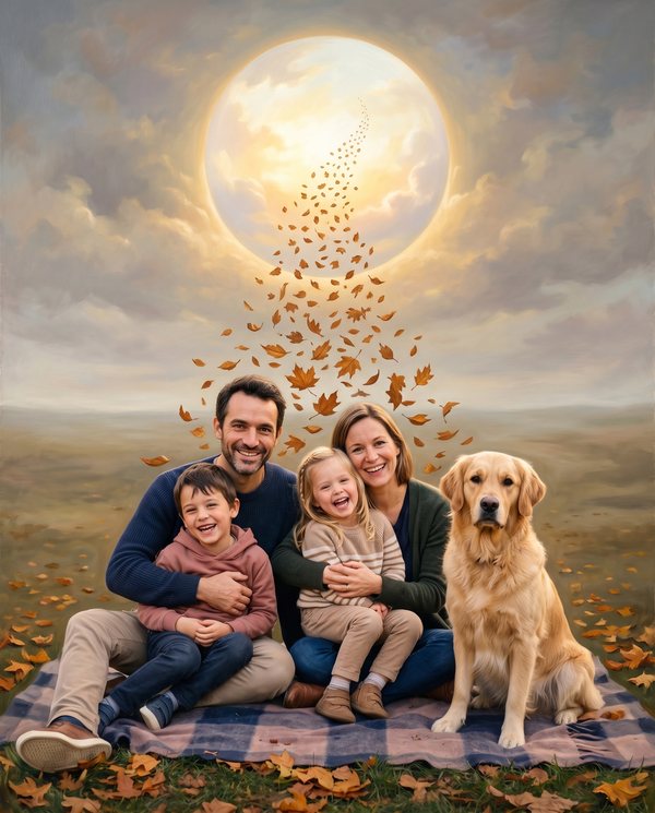 La même photo de famille transformée dans le style Surréalisme